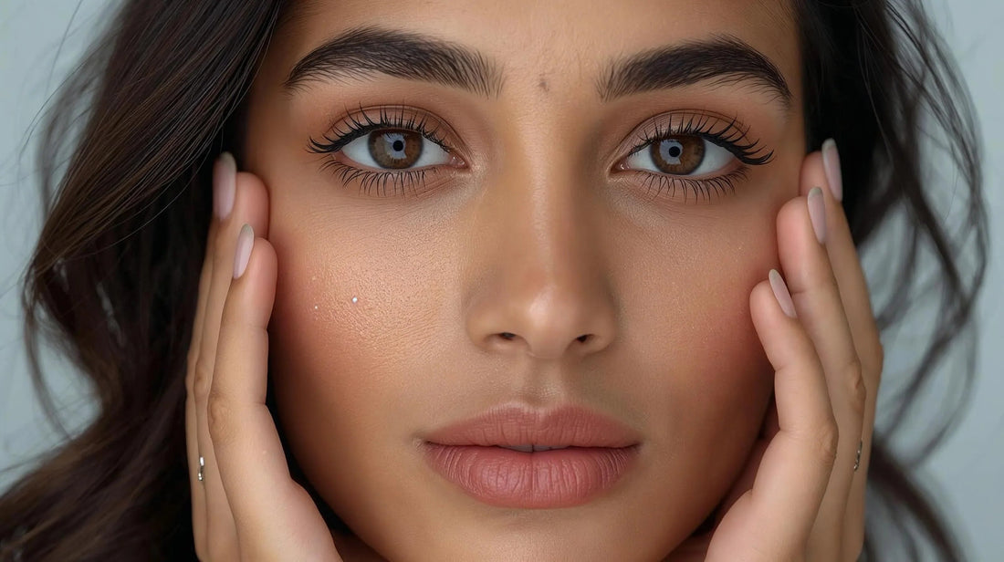 Indian woman applying Sacred Glow Elixir vitamin C serum for pigmentation and glowing skin