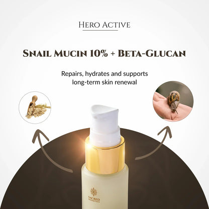 Benefit skincare products with text on a beige background